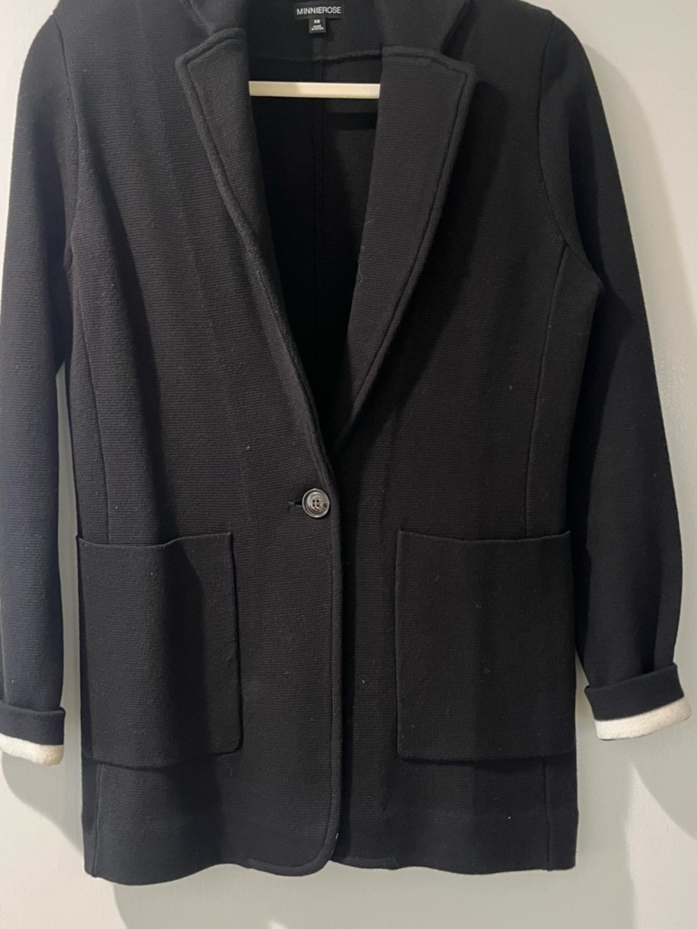 Minnie Rose Black Single-Button Patch-Pocket Blazer